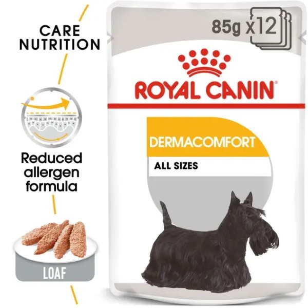 Royal Canin Dermacomfort Loaf - Пълноценна мокра храна в пауч за кучета, склонни към раздразнена и сърбяща кожа